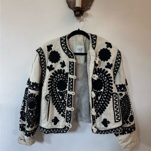 Sea Black and Cream Embroidered
Bomber Jacket